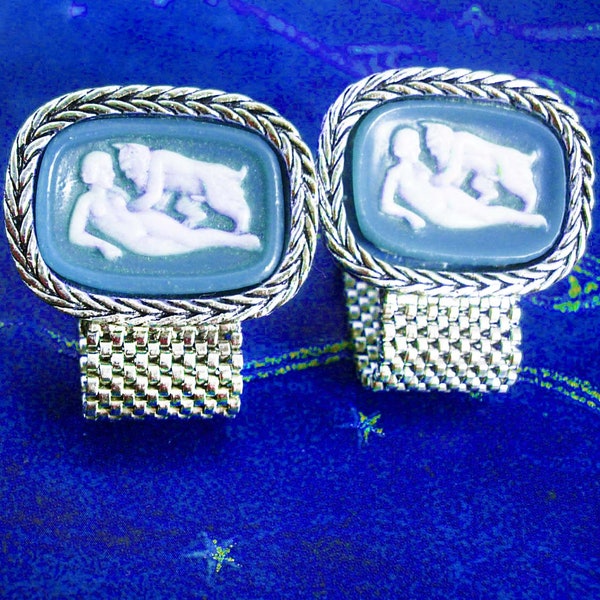 Grotesque Cufflinks Bacchante and Satyr Nude Pan & Lover Incolay Demon Mythical Devil Minotaur mature mesh wrap cameo Dante cuff links