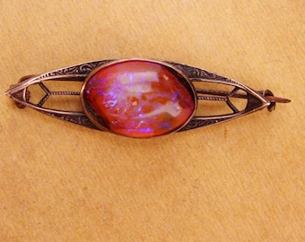 Haunted Dragons Breath brooch - Vintage sterling art deco pin jelly Opal - edwardian Gem of Gods / Cupid love stone