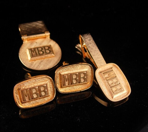Monogrammed cufflinks DT TD Cufflinks Vintage Tie Clip Set Script Calligraphy groom cufflinks Swank initial letter personalized D Tie bar