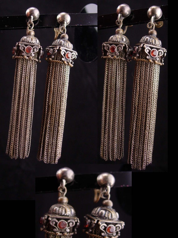 Antique 2ct garnet earrings / victorian tassel se… - image 3