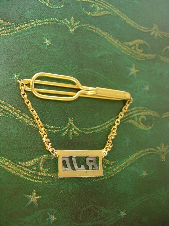 Swank Swag Chain Tie Clip Vintage Initials RJD cu… - image 3