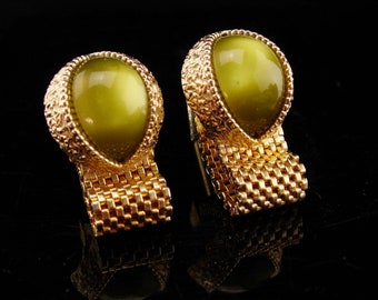Vintage wrap cufflinks Olive Green MOONGLOW set gold mesh wrap groom Jewelry