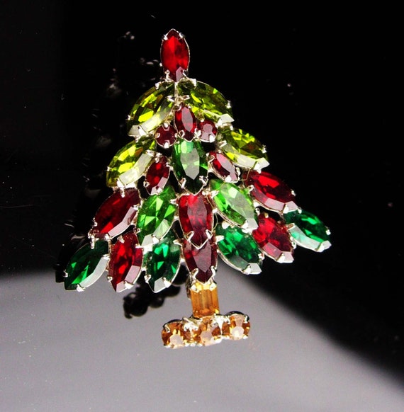 Large NAPIER Christmas Tree Brooch - Marquise Rhi… - image 1