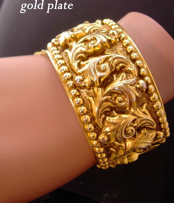 Vintage golden baroque extra wide Bangle Bracelet… - image 5