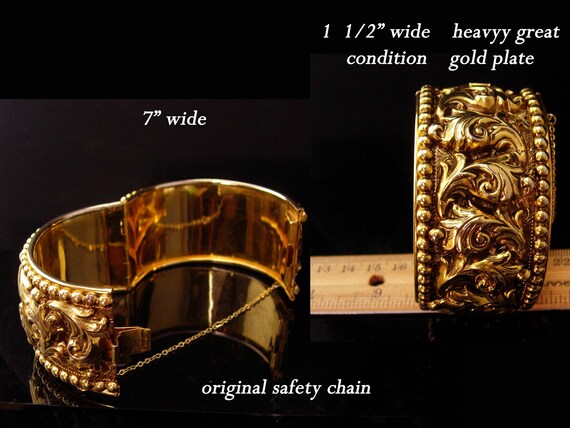 Vintage golden baroque extra wide Bangle Bracelet… - image 6