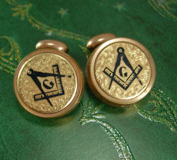 Antique Masonic cuff links Vintage Fraternal Enam… - image 1