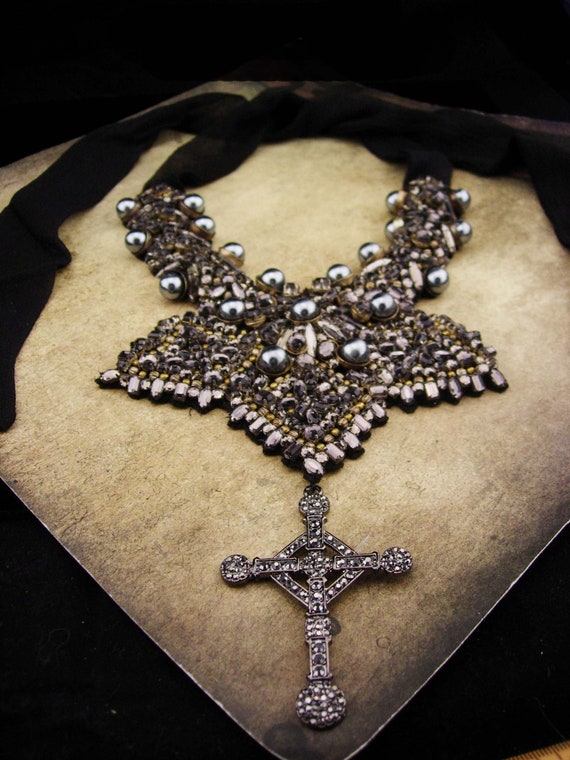 Gothic Marcasite necklace Cross Bib choker chunky 