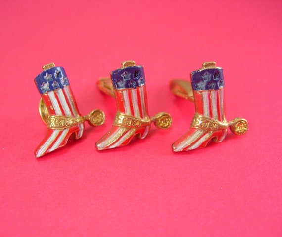 Western Cuff links Patriotic gold flag stripe red… - image 2