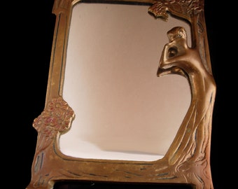 art nouveau vanity Mirror / vintage metal vanity mirror / Photo frame /  gold vanity accessory