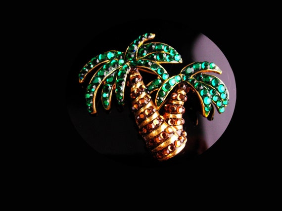 Vintage Hawaii brooch - rhinestone palm tree -  -… - image 1