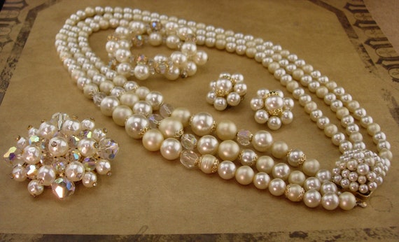 Vintage Pearl necklace parure  / pearl bracelet /… - image 4