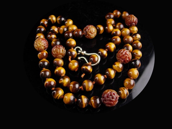 Antique TigerEye necklace - 32" long - hand knott… - image 3