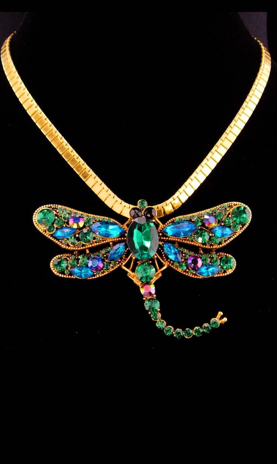 Brass Purple Crystal and Enamel Dragonfly Necklace Brass Purple Crystal and Enamel Dragonfly Necklace