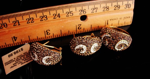 Dazzling Signed Moon earrings - Swarovski pave br… - image 5