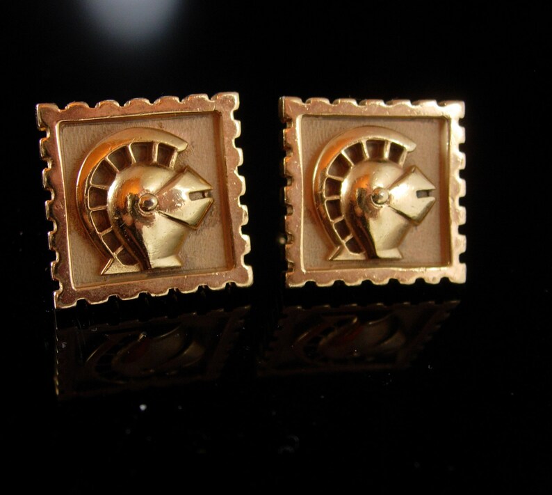 Vintage Knight cufflinks ANSON medieval chess knight renaissance designer royal wedding groom gold gift designer mens jewelry
