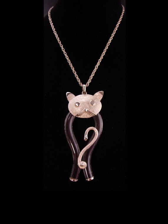 Large Vintage Lucite cat necklace - animal lover g