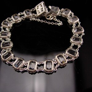 Vintage Art deco rock crystal bracelet / Antique brilliant faceted open back quartz bracelet estate jewelry safety chain image 4