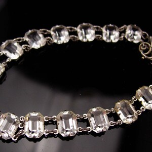 Vintage Art deco rock crystal bracelet / Antique brilliant faceted open back quartz bracelet estate jewelry safety chain image 5