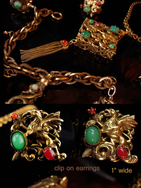Vintage dragon parure / dragon fob necklace / myt… - image 2