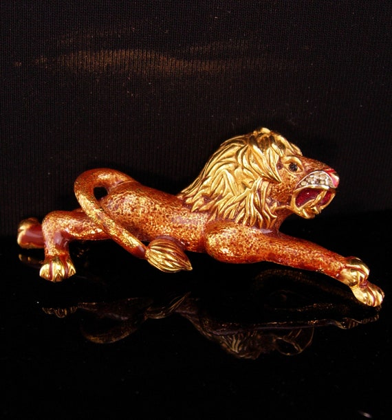 1950's Designer lion brooch / vintage signed D'Or… - image 2