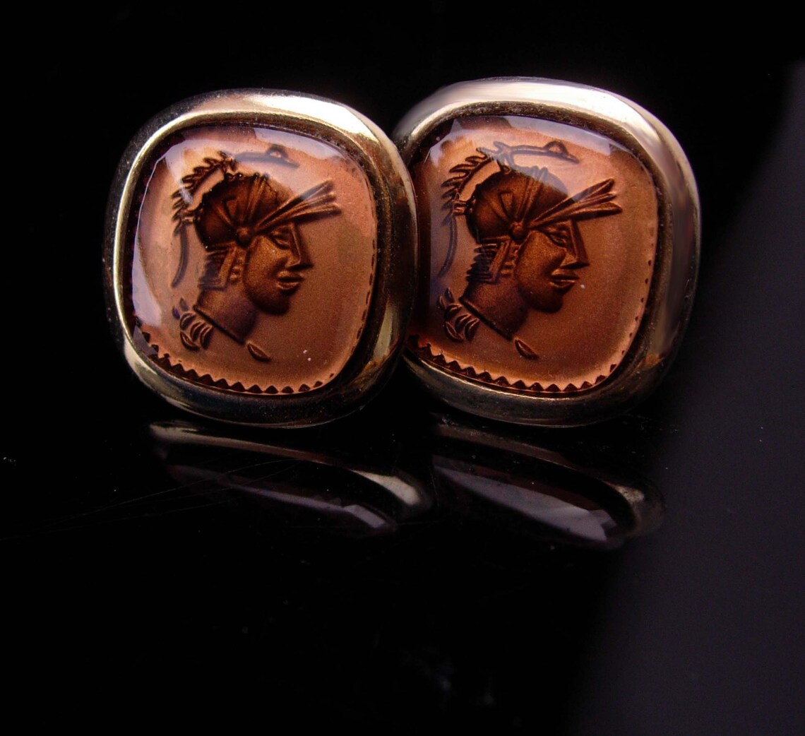 Knight cufflinks / vintage gold set / roman cufflinks / cameo Etsy