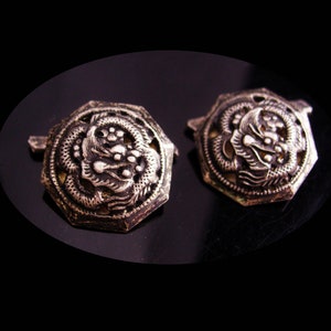 Antique Dragon Cufflinks / Vintage signed sterling cufflinks / Gothic Medieval set / Asian Silver gift / oriental mythology winged dragon