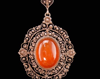 Haunted Antique carnelian 18" necklace - Vintage sterling chain - Genuine Carnelian - fine estate Jewelry