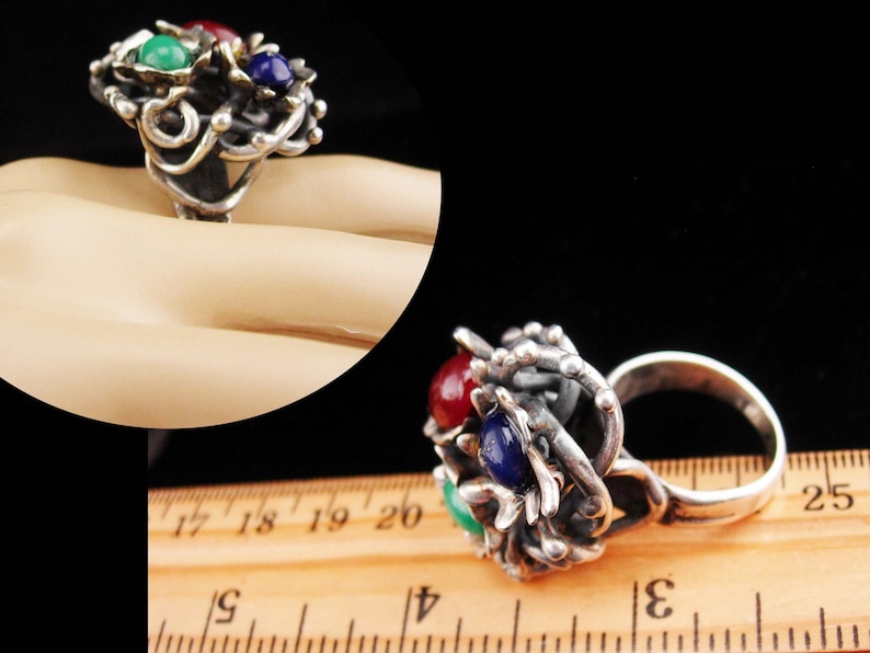 HUge ring sterling modernist ring Vintage lapis Abstract design Size 8 12 45th anniversary December Sagittarius Capricorn