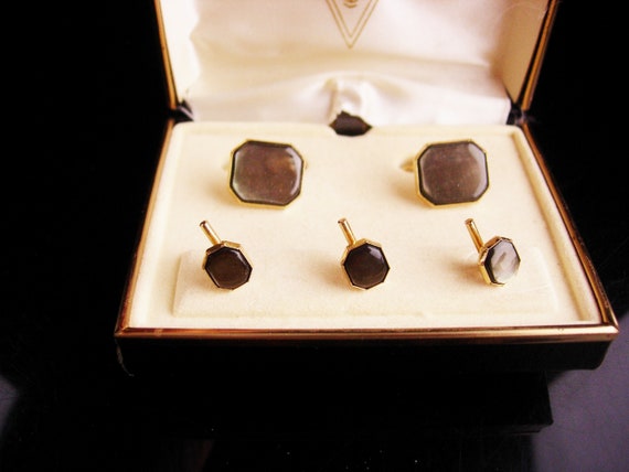 Wedding Cufflinks set VIntage Box Victorian swank… - image 2