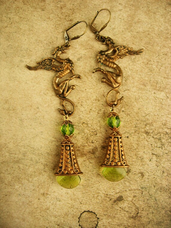 Mythical Romantic & Mystical LONG dragon jewel earri… Gem