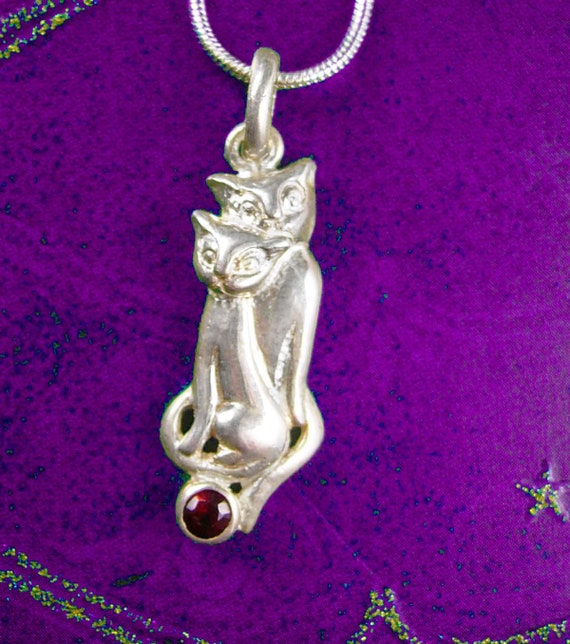 Sterling Siamese Cat Necklace Vintage Silver Cats 