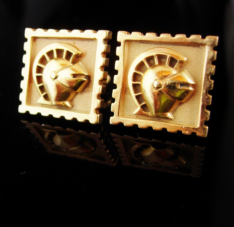 Vintage Knight cufflinks ANSON medieval chess knight renaissance designer royal wedding groom gold gift designer mens jewelry