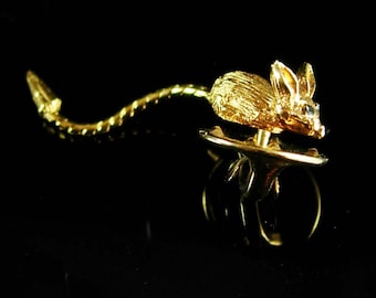 Mechanical Mouse Tie tack moveable Rat tail Cravat holder Vintage Epinglette Rhinestone Eye Lapel Pin Mens Women's Jewelry