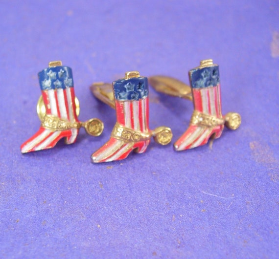 Western Cuff links Patriotic gold flag stripe red… - image 1
