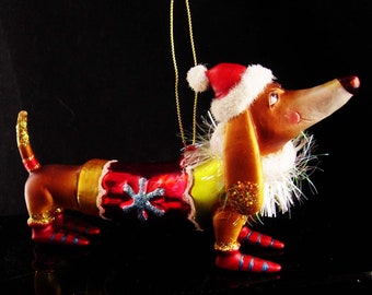 Large sexy dachshund Christmas ornament - whimsical dog gift - wiener dog figurine - dog lover gift - santa dog