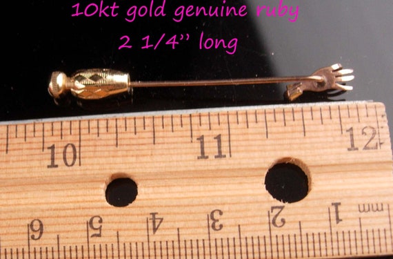 Antique Victorian Ruby Stickpin 10kt Gold Hallmark Wedding lapel pin Birthday for him