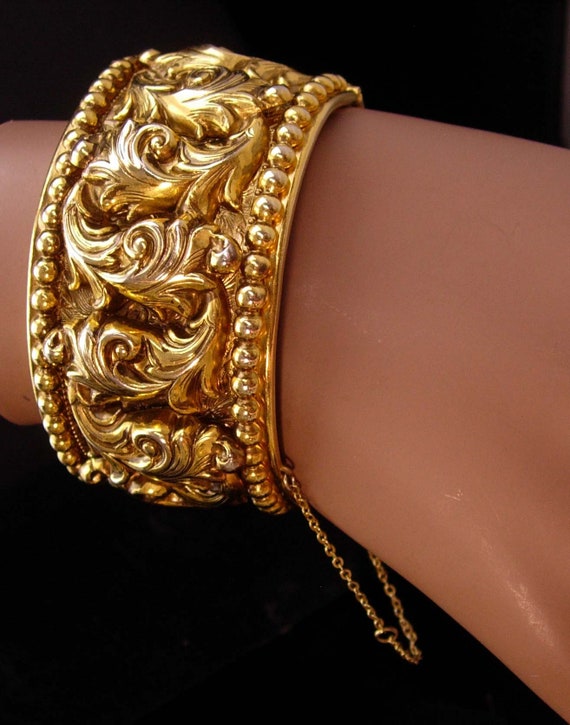 Vintage golden baroque extra wide Bangle Bracelet… - image 3