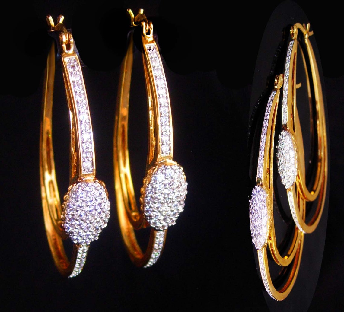 Stunning CZ Earrings high end Seta jewelry large gold Etsy