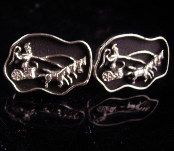 Roman Chariot Cufflinks - Swank silver plate set … - image 3