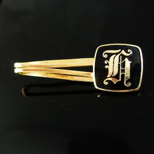 Guión Monograma Tie clip Inicial H Letras Vintage Negro dorado padre de la novia regalo carta personalizada Accesorio Ejecutivo