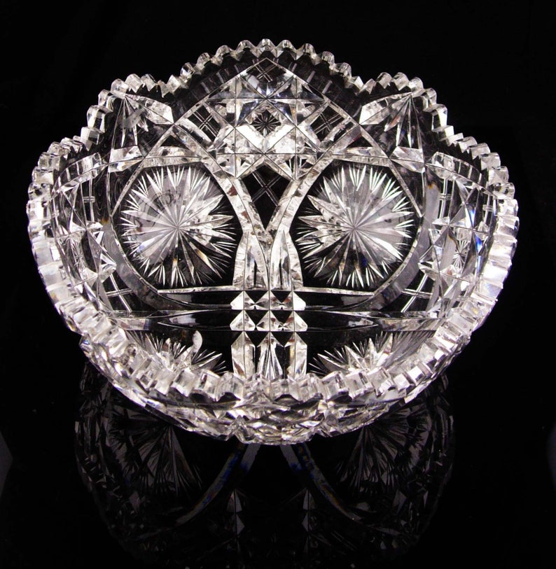 Vintage Scalloped Edge BIG Bowl Cut Glass American Etsy