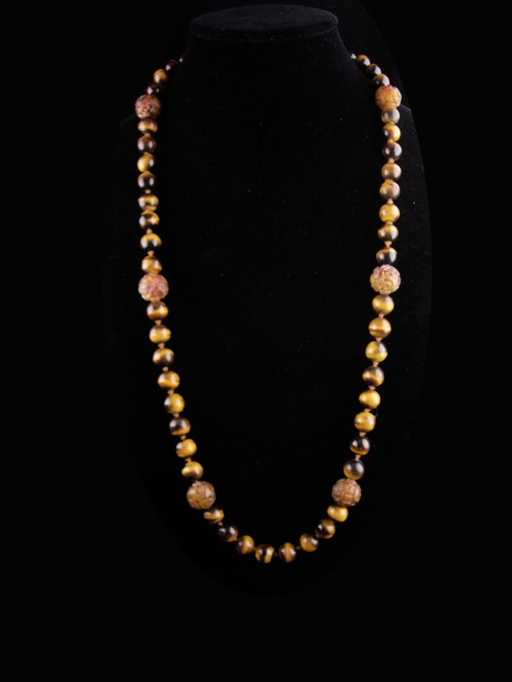Antique TigerEye necklace - 32" long - hand knott… - image 2