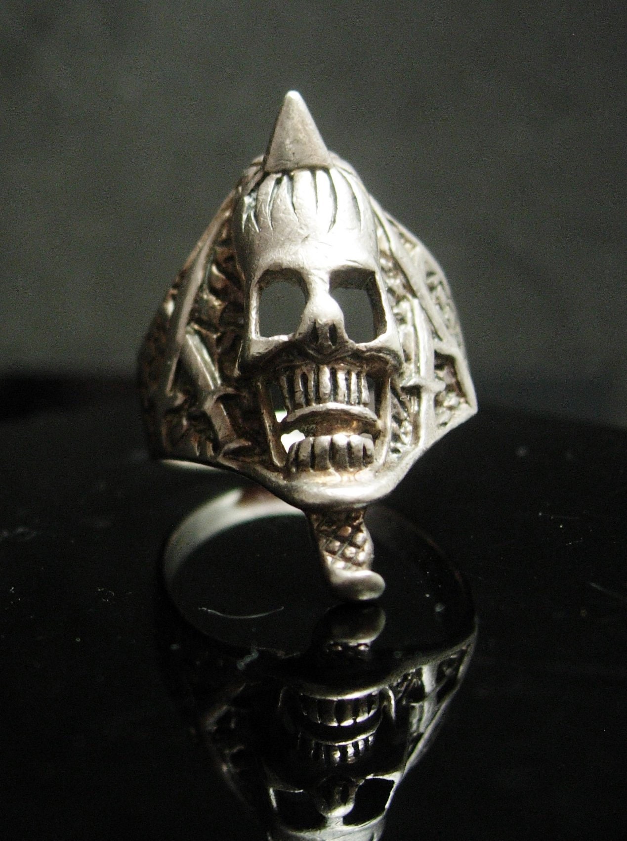 Snake & Skull Ring Sterling Silver Vintage Serpent Biker
