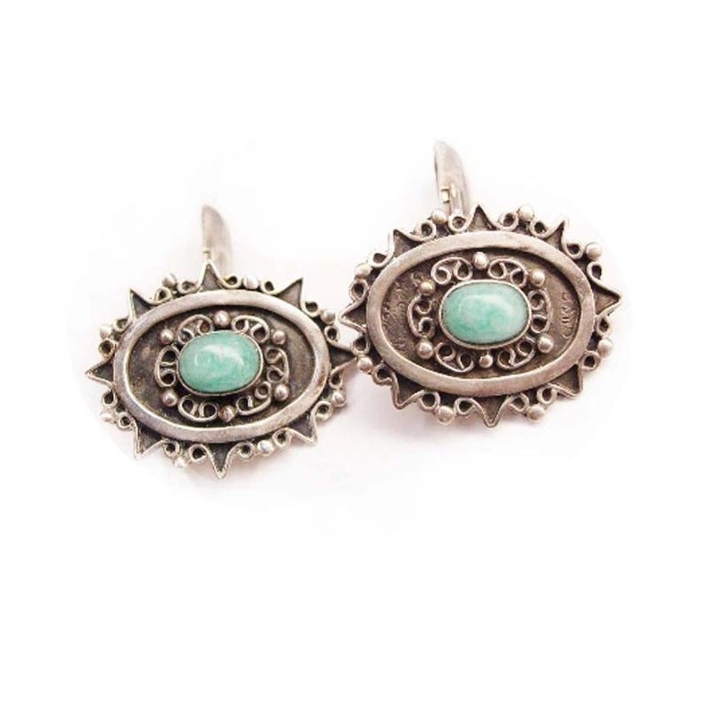 Vintage Turquoise Cufflinks Sterling Etruscan Mexico Taxco Groom cufflinks Artist Signed Jano anniversary gift southwestern jewelry