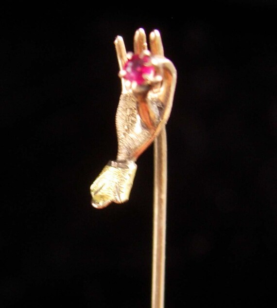 Antique Victorian Ruby Stickpin 10kt Gold Hallmark Wedding lapel pin Birthday for him