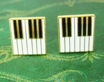 Piano Cufflinks Music Keyboard vintage Musician gift Pianist Wedding - Cadeau d'amant de musique de couleur or et noir