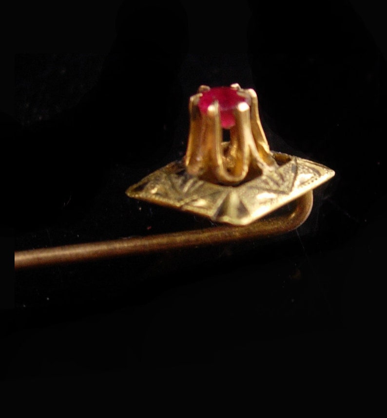 Antique Victorian Ruby Stickpin 10kt Gold Hallmark Wedding lapel pin Birthday for him