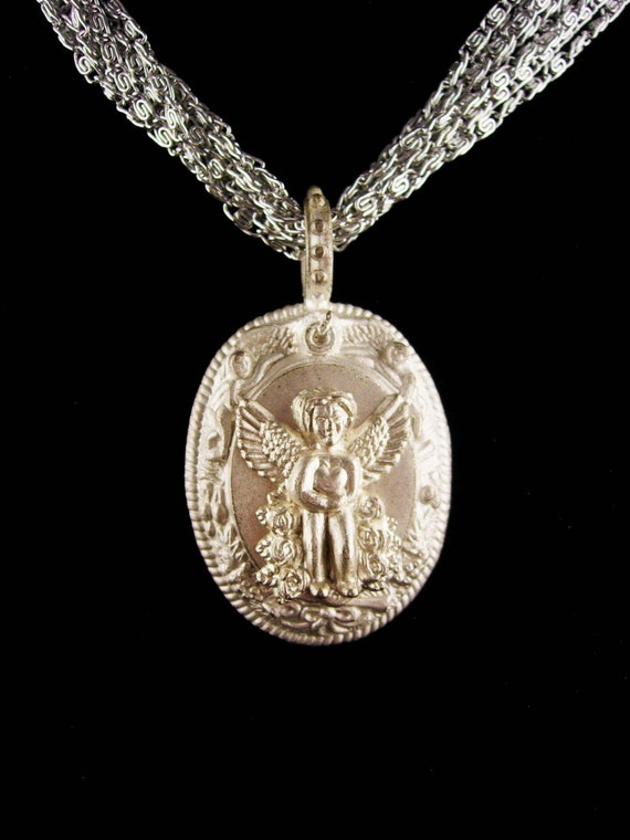 Signed gothic  Angel necklace / silver milagro  c… - image 2