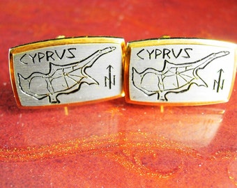 Cyprus Cufflinks Original celluloid box set Vintage cufflinks Mediterranean Cufflinks Greek cufflinks Turkish cufflinks father of the bride