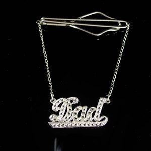 Art Deco DAD Tie Clip Swag Chain Vintage Boda personalizada padre de la novia regalo Carta de plata Barra de corbata